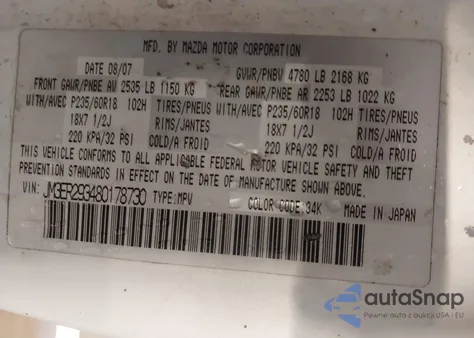 2008 Mazda Cx-7 Grand Touring from USA, damaged, VIN JM3ER293480178730